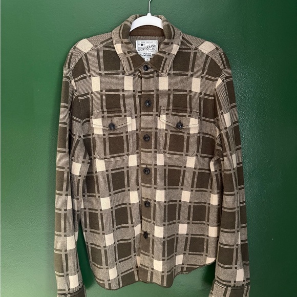 Lucky Brand Olive and Beige Plaid Shirt - Picture 1 of 3